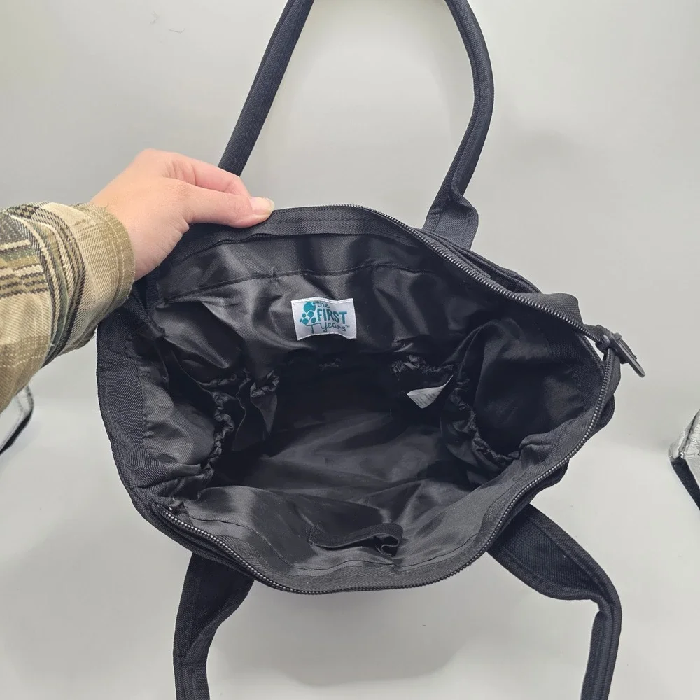 The First Years Diaper‎ Bag Tote Unisex Black Grey Swirl Canvas Travel Organizer
